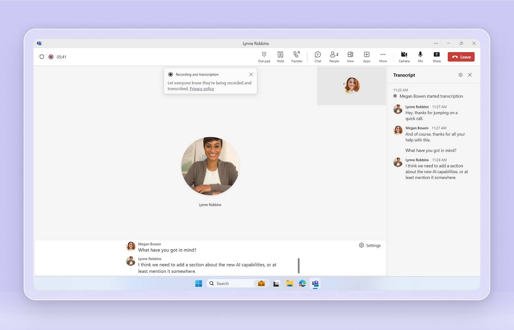 UI of Microsoft Teams Phone
