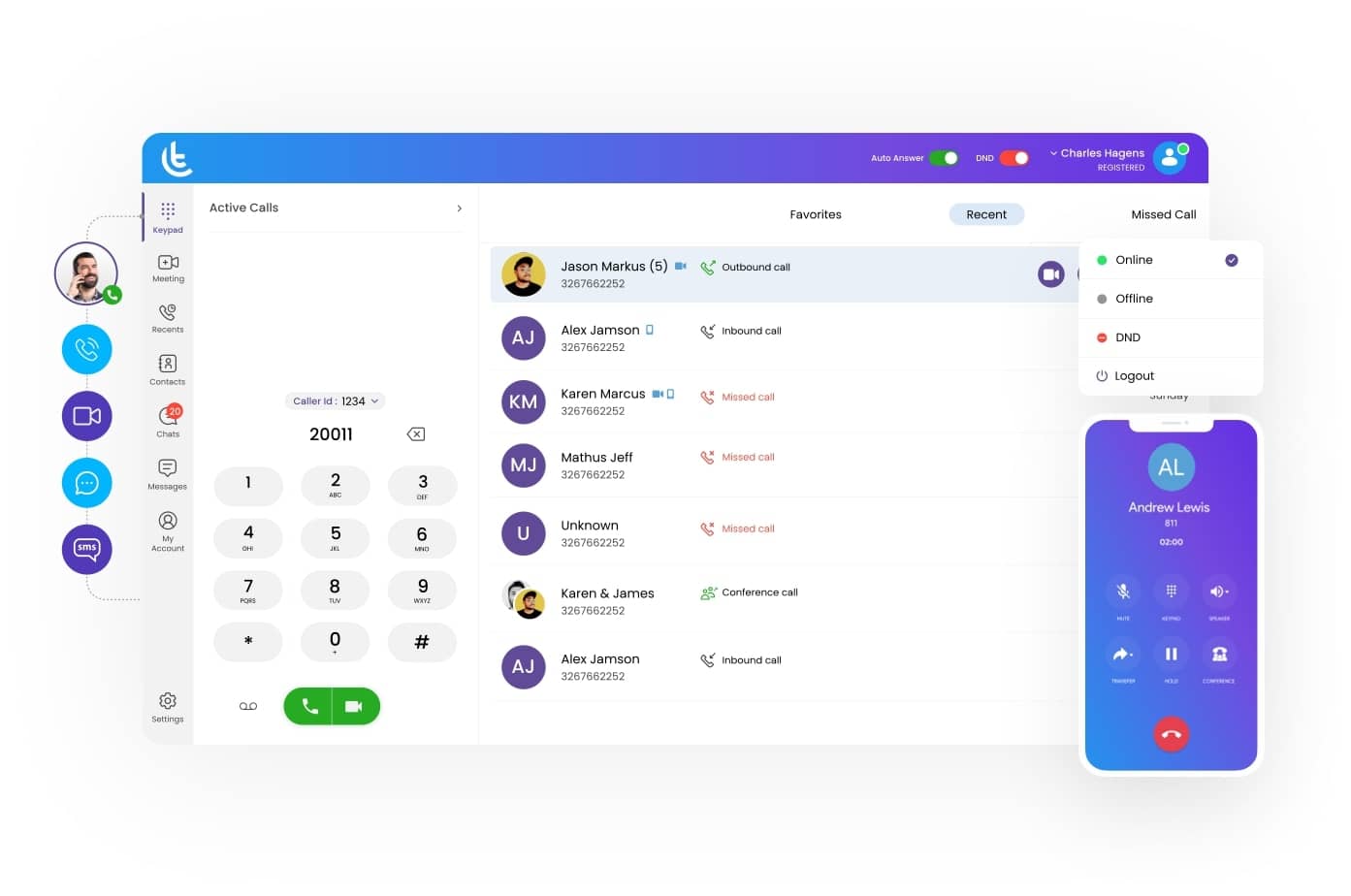 UI of Tragofone VoIP softphone app